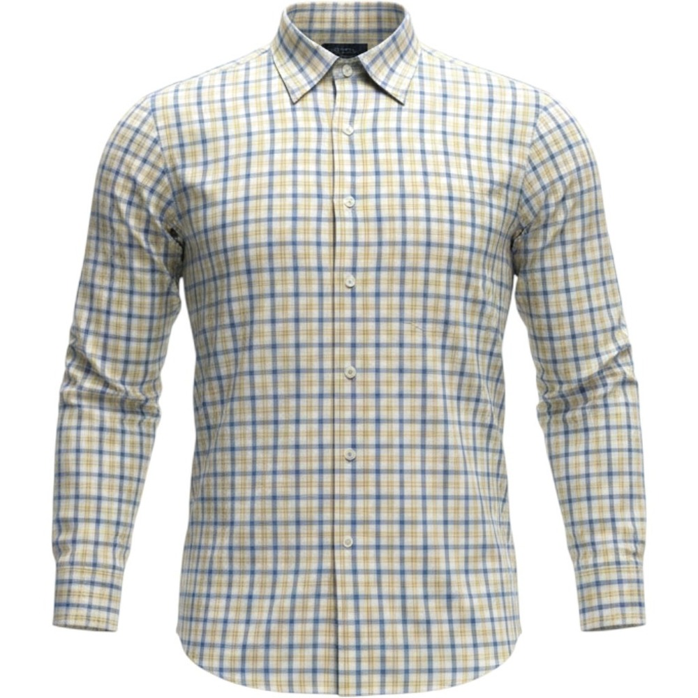 Tom James Royal Classic Mens Blue Yellow Plaid Hand Tailored Dress Shirt BG Cuff